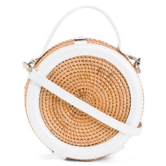 Handwoven Wicker Circle Crossbody Rattan Bag With - Picture 1 of 4